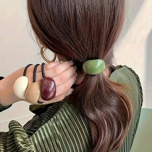 Stylish Hair Tie Set with Green, Cream, and Burgundy Beads